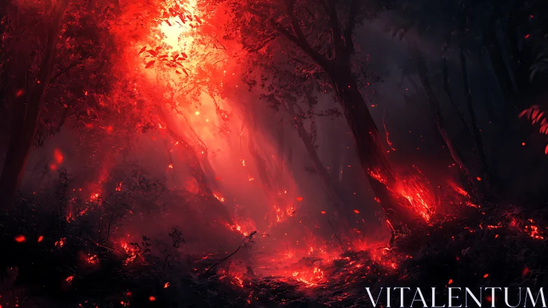 Inferno's Cathedral: Where Molten Light Consumes the Shadowed Woods