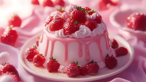 Pink Strawberry Cake with Whipped Cream.