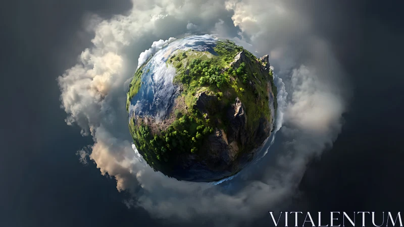 Earth Surrounded by Clouds in Cosmic Space.