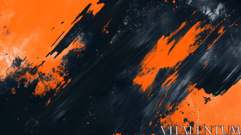 Bold Abstract Orange and Black Paint Strokes Digital Art.