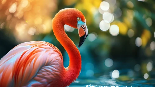 Vibrant Flamingo Portrait in Soft Focus Nature Background.