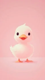 Fluffy White Duckling Standing Centered on Pink Background.