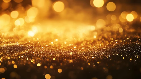Glowing Gold Glitter Abstract Background with Bokeh Lights.