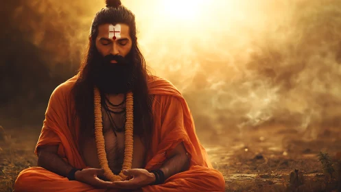 Meditating sage finds inner stillness in golden morning light