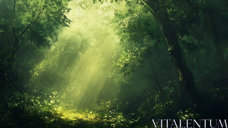 Sunlight Filtering Through Dense Forest Canopy