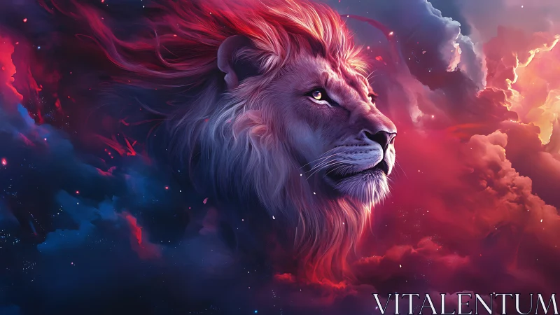 Majestic cosmic lion head glows within swirling nebula