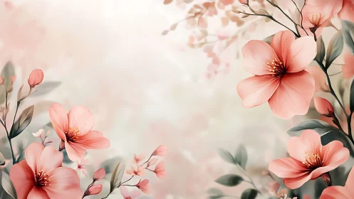 Soft Pink Flowers Frame Minimal Elegant Background Space.