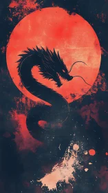 Serpentine dragon silhouette coils across distressed red solar disc