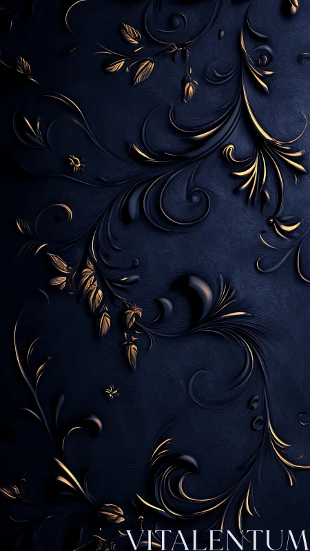 Dark baroque floral scrollwork with golden metallic highlights.