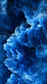 Electric blue fractal clouds swirl in deep abstract space.