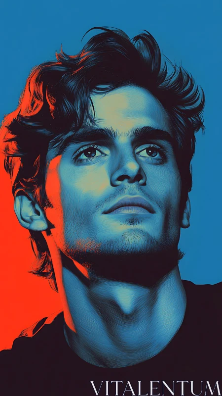 Digital painting portrait with duotone lighting and stylized detail.