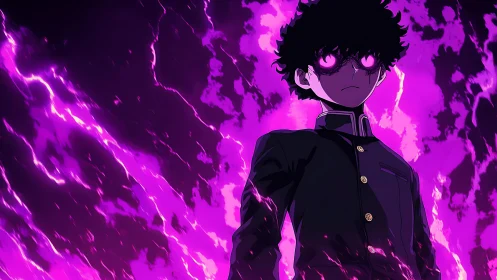 Psychic student ignites with intense neon violet aura.