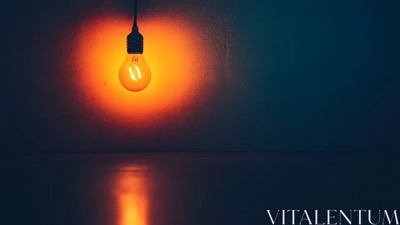 Incandescent bulb radiating warm corona in low key environment.