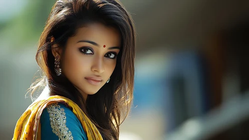 Gentle portrait celebrates a young woman in vibrant attire