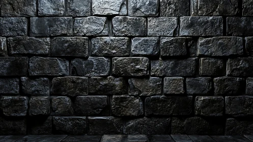 Dark stone block wall with rough textured surface details.