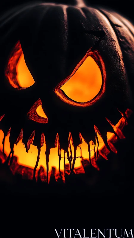 Jack-o’-lantern inferno grins with wicked Halloween menace.