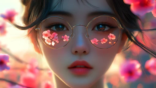 Gentle spring gaze through glasses filled with pink blossoms