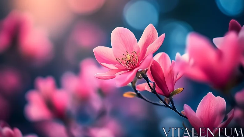 Pink Blossoms Dancing in Soft Spring Light.