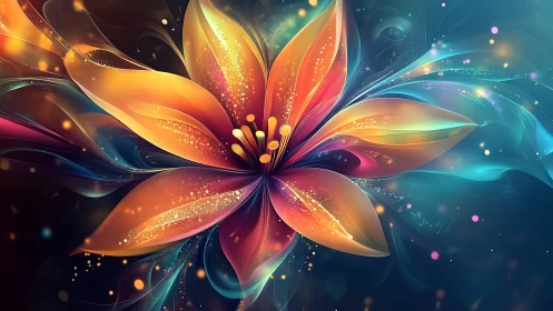 Digital flower render shows layered petals and radial glow