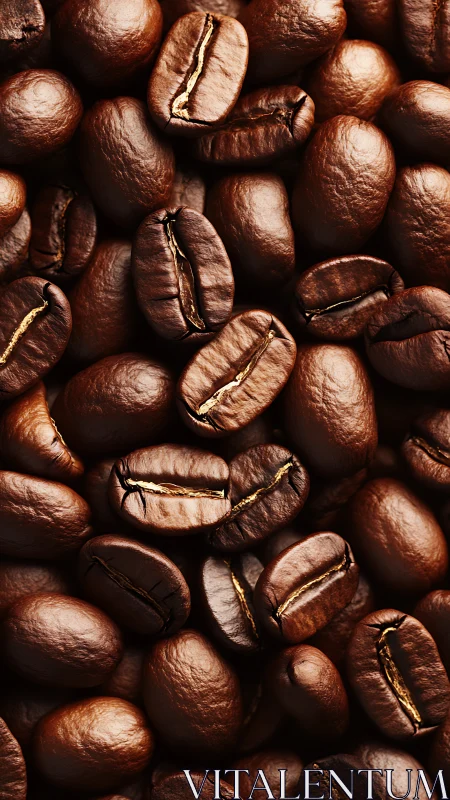 Glossy roasted coffee beans in a cozy close-up embrace.