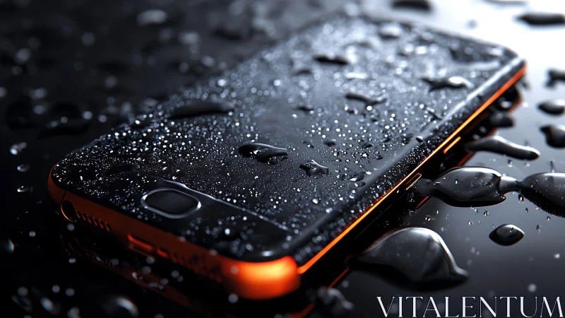 Hydrophobic smartphone surface under directional water exposure.