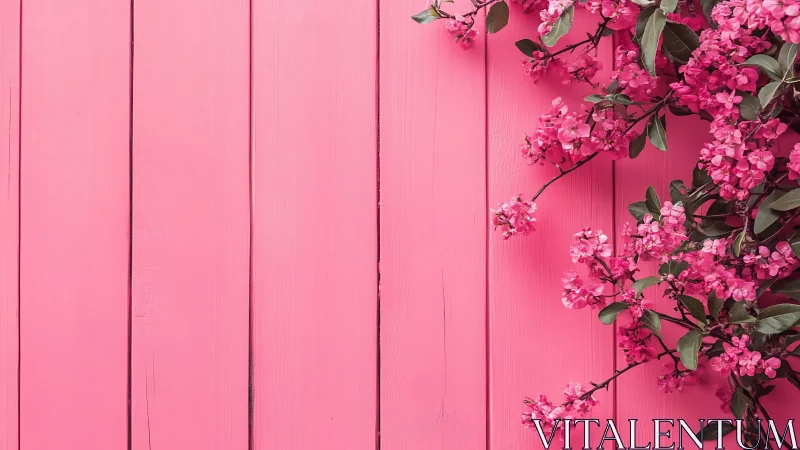 Pink Bougainvillea Cascading Against Wooden Wall Surface