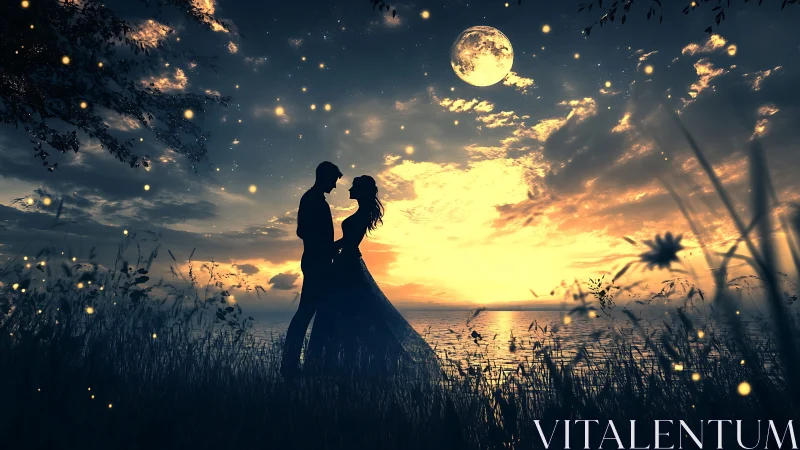 A Moonlit Romance: Two Hearts Under the Golden Sky.