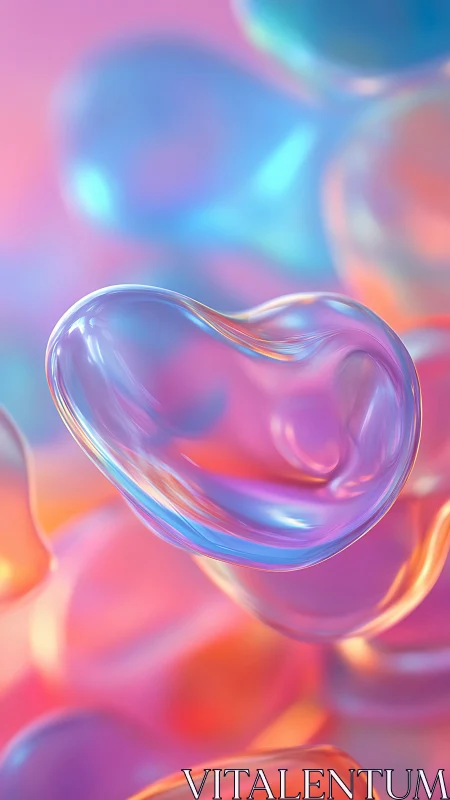 Iridescent heart bubble floating in dreamy pastel light.