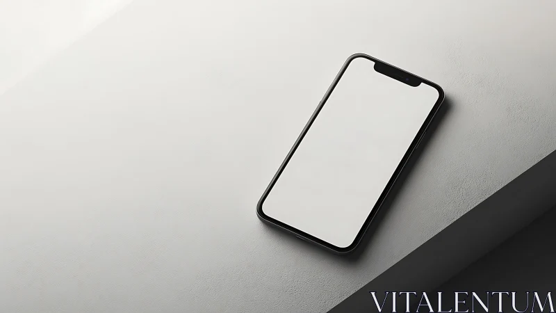Smartphone with blank white screen on minimalist background.
