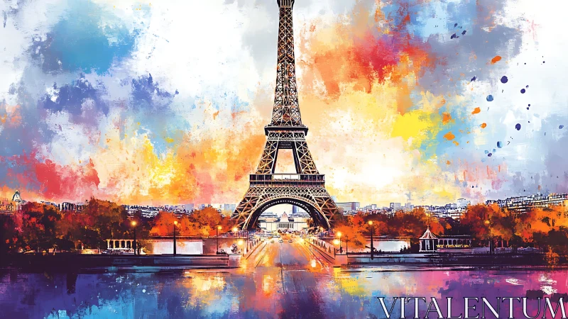 Radiant Eiffel Tower glows against a vibrant Parisian sky