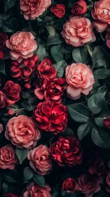 Garden blooms in shades of coral, pink, and deep red.