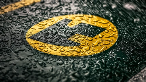 Wet electric vehicle charging symbol under heavy rain.