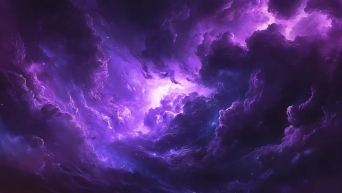 Luminescent violet nebula vortex with turbulent cosmic clouds
