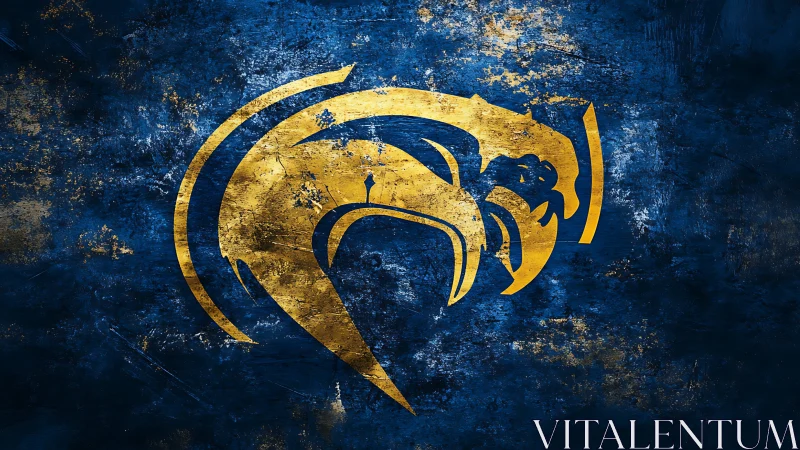 Gold eagle crest over distressed indigo textured field.