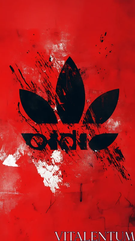 Grunge black trefoil logo inverted on distressed red field