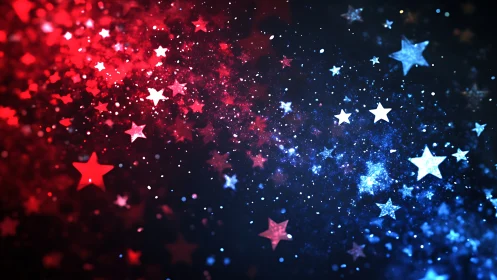 Shimmering red and blue starfield swirling through night sky.