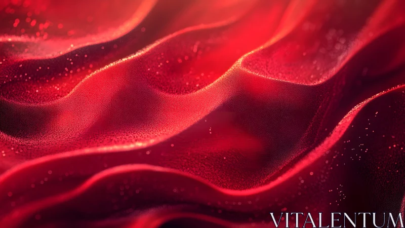 Flowing red silk fabric with glitter, abstract close-up style.