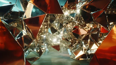 Specular metallic shards form complex reflective polyhedral cavity