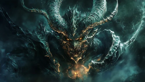 Infernal horned demon portrait in high-detail digital painting.