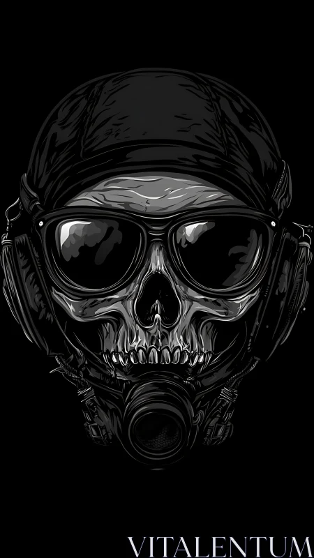 Digital skull portrait with tactical gas mask detailing.