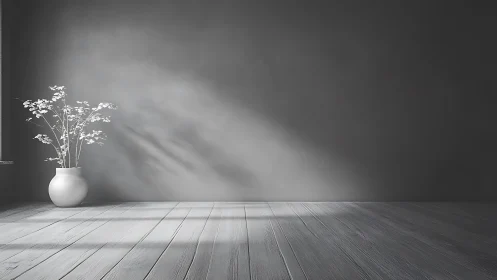 Soft morning light falls on minimalist vase in gray room
