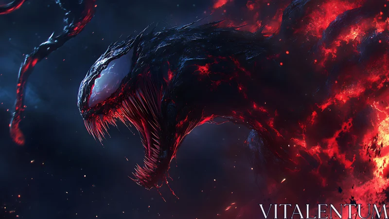 Infernal symbiote serpent erupts through burning void