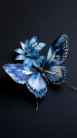 Shimmering blue butterfly and flower crafted like fine jewelry.