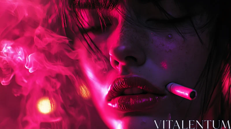Neon smoke wraps a pensive face in moody cyber glow