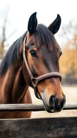 Photorealistic equine portrait with shallow depth of field focus.