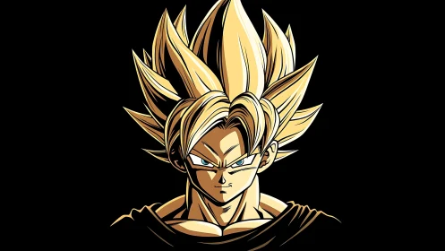 Spiky-haired cel-shaded warrior portrait on black field.