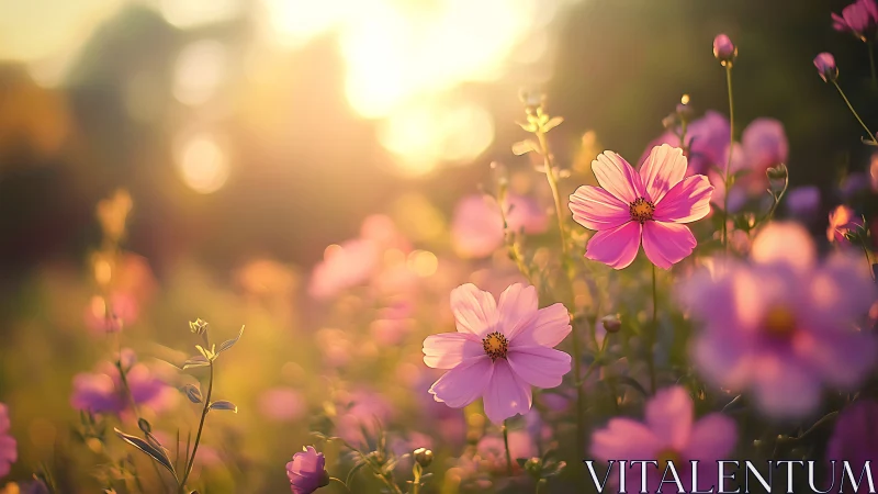 Cosmos Flowers in Golden Hour Bloom: Soft Focus Floral Study.