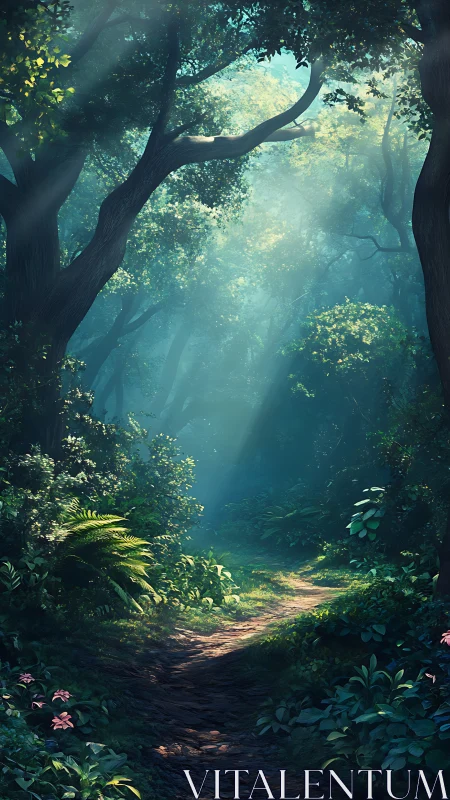 Enchanted Grove Beckons Through Luminous Woodland Passage