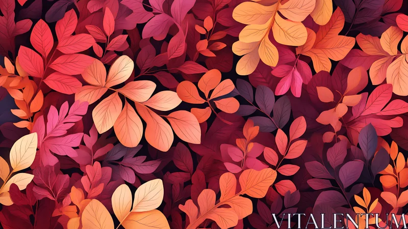 Layered stylized leaves in red and orange gradient pattern.
