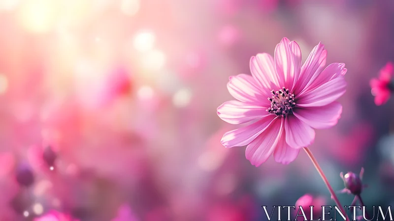 Pink Cosmos Flower in Soft Focus Bloom.